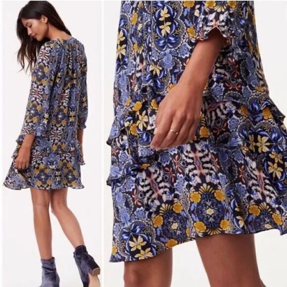 Loft Floral Ruffle Swing Dress - Sz XSP - Picture 2 of 16